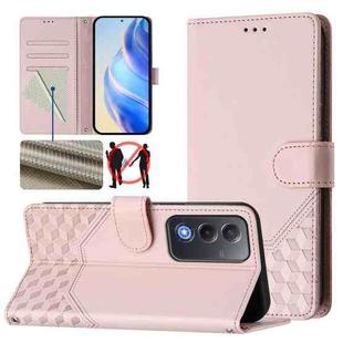 For OPPO A5 5G / A3 Pro 5G Global Honeycomb Embossing RFID Leather Phone Case(Pink)
