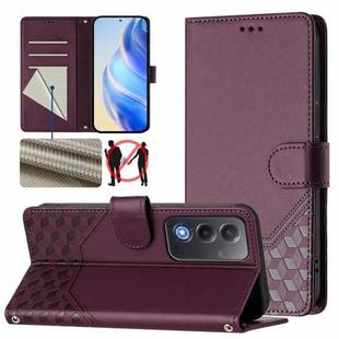 For OPPO A5 5G / A3 Pro 5G Global Honeycomb Embossing RFID Leather Phone Case(Violet)
