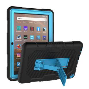 For Amazon Kindle Fire HD 8 (2020) B2 Contrast Color Silicone + PC Protective Case with Holder(Black+Blue)