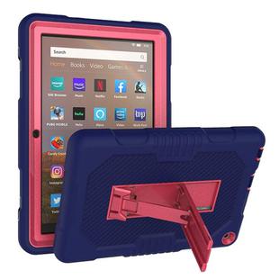 For Amazon Kindle Fire HD 8 (2020) B2Contrast Color Silicone + PC Protective Case with Holder(Navy Blue+Rose Red)