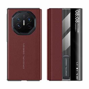 For Huawei Mate XT Ultimate Smart Side View Window Genuine Leather Phone Case(Dark Red)