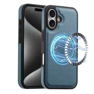 For iPhone 16 Plus Denior Carbon Fiber Texture Leather MagSafe Phone Case(Blue)