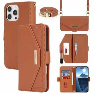 For iPhone 16 Pro Cross Texture Crossbody Lanyard Leather Phone Case(Brown)