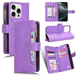 For iPhone 16 Pro Litchi Texture Zipper Leather Phone Case(Purple)