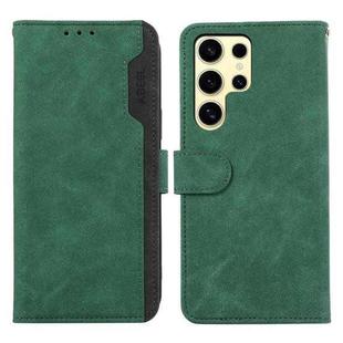 For Samsung Galaxy S25 Ultra 5G ABEEL Color Block Magnetic RFID Leather Phone Case(Green-Black)