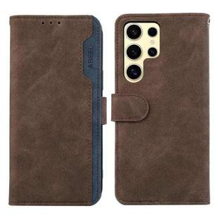 For Samsung Galaxy S25 Ultra 5G ABEEL Color Block Magnetic RFID Leather Phone Case(Brown-Blue)