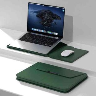 Multifunctional Laptop PU Magnetic Stand Split Liner Bag with Mouse Pad Function, Size:13-14 inch(Dark Green)