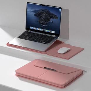 Multifunctional Laptop PU Magnetic Stand Split Liner Bag with Mouse Pad Function, Size:13-14 inch(Rose Gold)