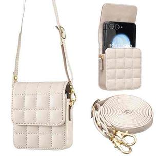 For Samsung Galaxy Z Flip6 BFB04 Plaid Crossbody Fold Phone Bag(Beige)