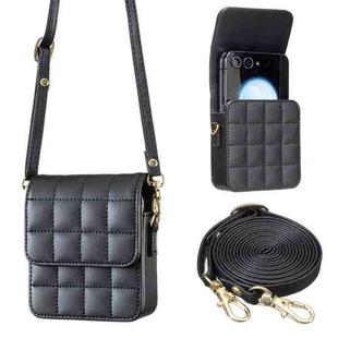 For Samsung Galaxy Z Flip6 BFB04 Plaid Crossbody Fold Phone Bag(Black)