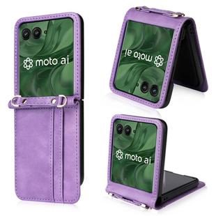 For Motorola Razr 50 Ultra Crossbody Card Bag PU Folding Phone Case(Purple)