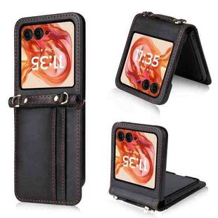 For Motorola Razr 50 Crossbody Card Bag PU Folding Phone Case(Black)