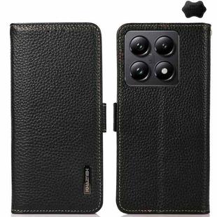 For Xiaomi 14T KHAZNEH Side-Magnetic Litchi Genuine Leather RFID Phone Case(Black)