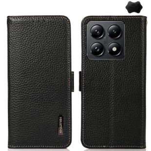 For Xiaomi 14T Pro KHAZNEH Side-Magnetic Litchi Genuine Leather RFID Phone Case(Black)