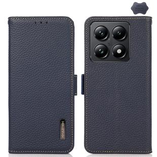 For Xiaomi 14T Pro KHAZNEH Side-Magnetic Litchi Genuine Leather RFID Phone Case(Blue)