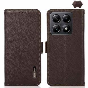 For Xiaomi 14T Pro KHAZNEH Side-Magnetic Litchi Genuine Leather RFID Phone Case(Brown)