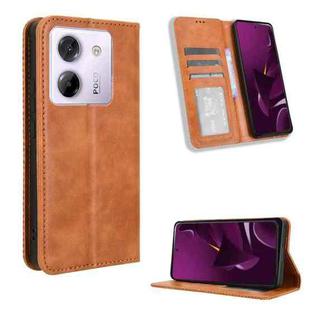 For Xiaomi Poco M7 Pro 5G Magnetic Buckle Retro Texture Leather Phone Case(Brown)