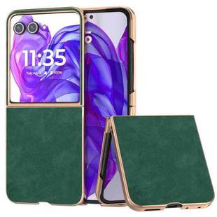 For Motorola Razr 50 Ultra Electroplated Frame PU Leather Full Coverage Phone Case(Green)