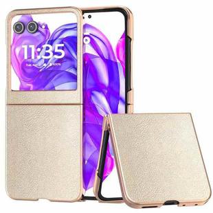 For Motorola Razr 50 PU Leather Electroplating Frame Full Coverage Phone Case(Gold)