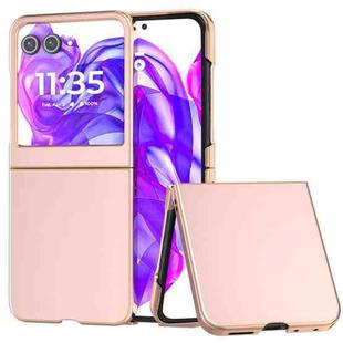 For Motorola Razr 50 PU Leather Electroplating Frame Full Coverage Phone Case(Light Pink)