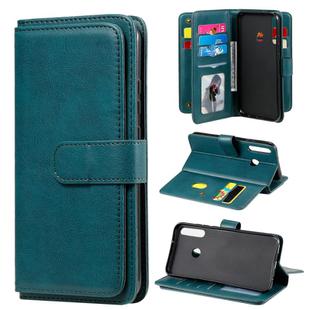 For Huawei P40 Lite E Multifunctional Magnetic Copper Buckle Horizontal Flip Solid Color Leather Case with 10 Card Slots & Wallet & Holder & Photo Frame(Dark Green)