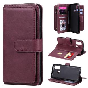 For Huawei P Smart(2020) Multifunctional Magnetic Copper Buckle Horizontal Flip Solid Color Leather Case with 10 Card Slots & Wallet & Holder & Photo Frame(Wine Red)