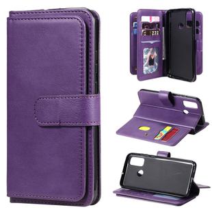 For Huawei P Smart(2020) Multifunctional Magnetic Copper Buckle Horizontal Flip Solid Color Leather Case with 10 Card Slots & Wallet & Holder & Photo Frame(Purple)