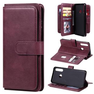 For Huawei Y6P Multifunctional Magnetic Copper Buckle Horizontal Flip Solid Color Leather Case with 10 Card Slots & Wallet & Holder & Photo Frame(Wine Red)