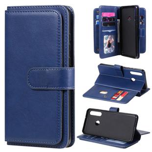For Huawei Y6P Multifunctional Magnetic Copper Buckle Horizontal Flip Solid Color Leather Case with 10 Card Slots & Wallet & Holder & Photo Frame(Dark Blue)