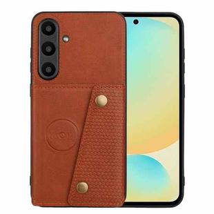 For Samsung Galaxy S24 FE 5G Double Buckle Card Slots Magnetic Phone Case(Brown)