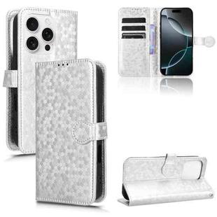 For iPhone 16 Pro Max Honeycomb Dot Texture Leather Phone Case(Silver)