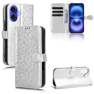 For iPhone 16 Honeycomb Dot Texture Leather Phone Case(Silver)