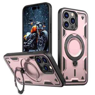 For iPhone 15 Pro PC Hybrid TPU Armor MagSafe Holder Phone Case(Rose Gold)