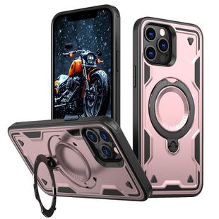 For iPhone 12 Pro Max PC Hybrid TPU Armor MagSafe Holder Phone Case(Rose Gold)