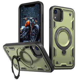 For iPhone XR PC Hybrid TPU Armor MagSafe Holder Phone Case(Olive Green)