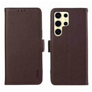 For Samsung Galaxy S25 Ultra ABEEL Side-Magnetic Litchi Pattern Leather RFID Phone Case(Brown)