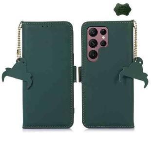 For Samsung Galaxy S25 Ultra Genuine Leather Magnetic RFID Leather Phone Case(Green)