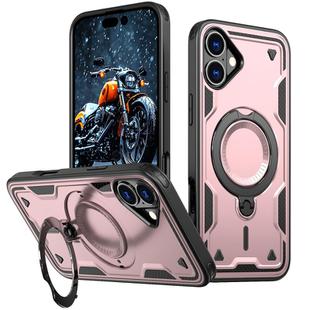 For iPhone 16 Plus PC Hybrid TPU Armor MagSafe Holder Phone Case(Rose Gold)