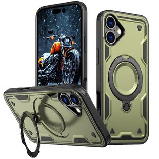 For iPhone 16 PC Hybrid TPU Armor MagSafe Holder Phone Case(Olive Green)