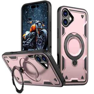 For iPhone 16 PC Hybrid TPU Armor MagSafe Holder Phone Case(Rose Gold)