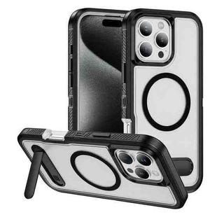 For iPhone 16 Pro Guard MagSafe Holder Matte PC Hybrid TPU Phone Case(Black Transparent)