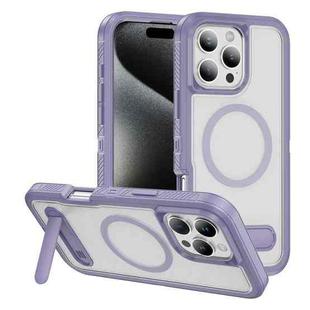 For iPhone 16 Pro Guard MagSafe Holder Matte PC Hybrid TPU Phone Case(Purple Transparent)