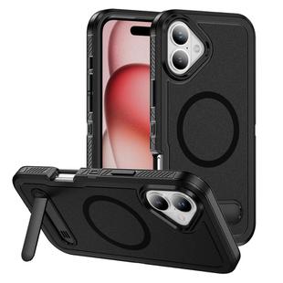 For iPhone 16 Plus Guard MagSafe Holder Matte PC Hybrid TPU Phone Case(Black)