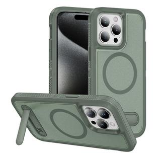 For iPhone 15 Pro Max Guard MagSafe Holder Matte PC Hybrid TPU Phone Case(Green)