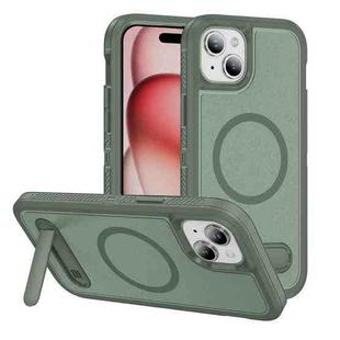 For iPhone 15 Guard MagSafe Holder Matte PC Hybrid TPU Phone Case(Green)