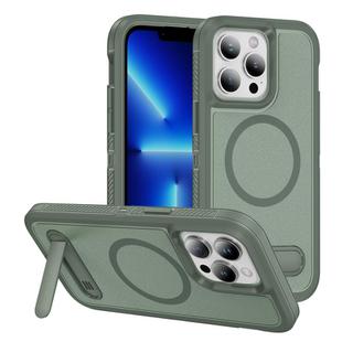 For iPhone 12 Pro Max Guard MagSafe Holder Matte PC Hybrid TPU Phone Case(Green)