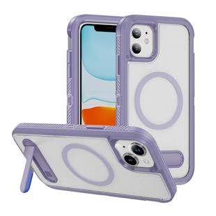 For iPhone 11 Guard MagSafe Holder Matte PC Hybrid TPU Phone Case(Purple Transparent)