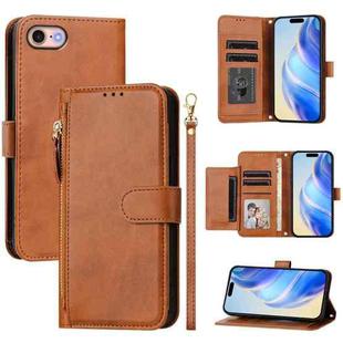 For iPhone SE 2022 / 2020 / 8 / 7 Multi-Card Slots Zipper Wallet Leather Phone Case(Brown)