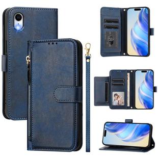 For iPhone XR Multi-Card Slots Zipper Wallet Leather Phone Case(Blue)