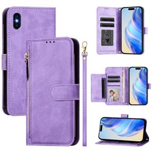 For iPhone XS Max Multi-Card Slots Zipper Wallet Leather Phone Case(Purple)